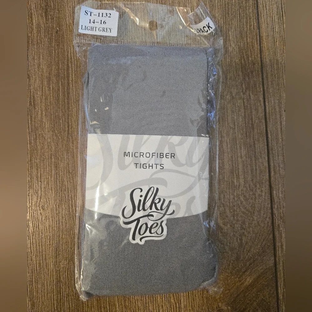 Silky Toes Girls Opaque Microfiber Tights 2 Pack Light Gray Size 14-16 NWT